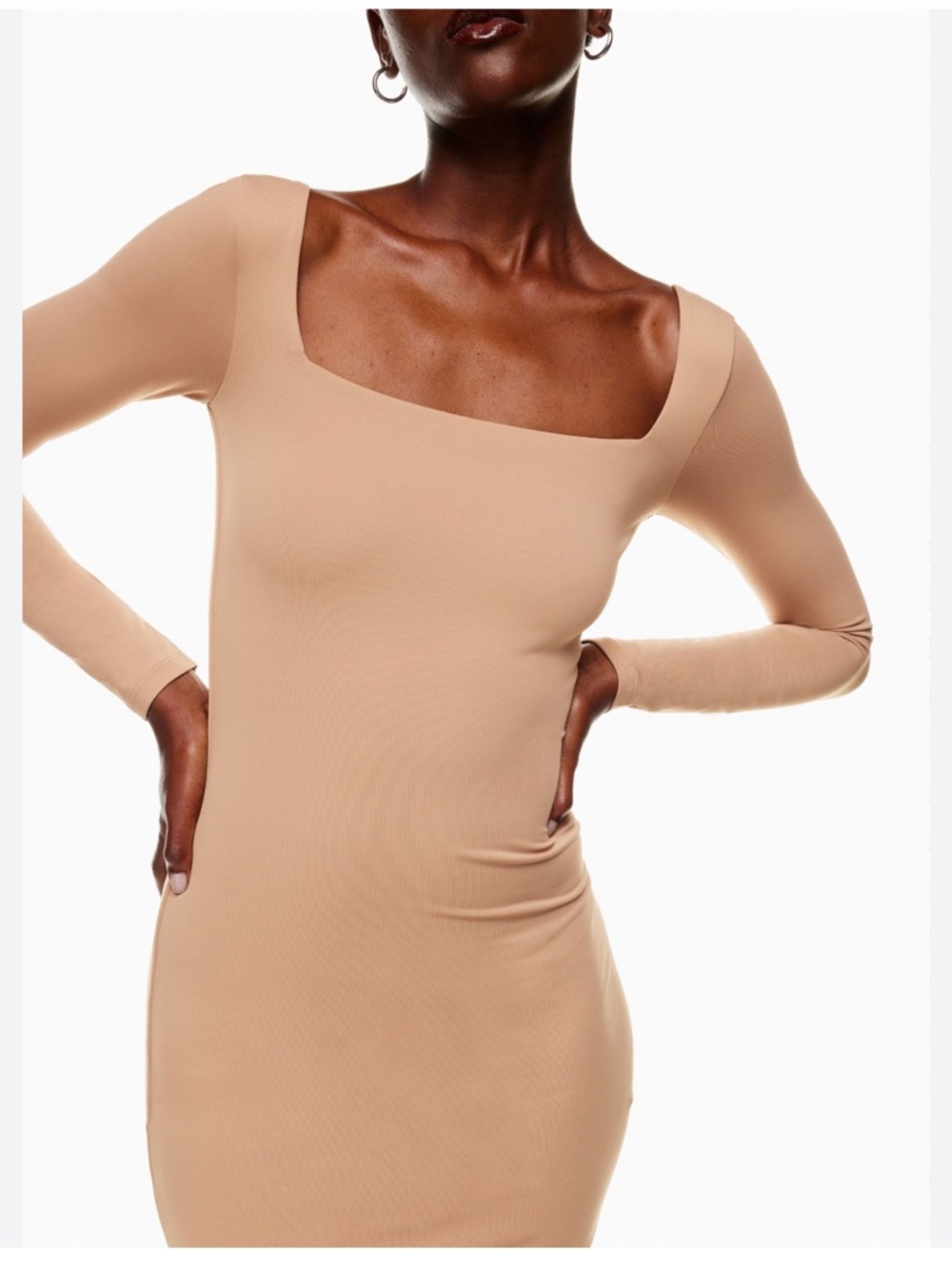 Aritzia Babaton Contour Squareneck Longsleeve Mini Dress - Taupe
